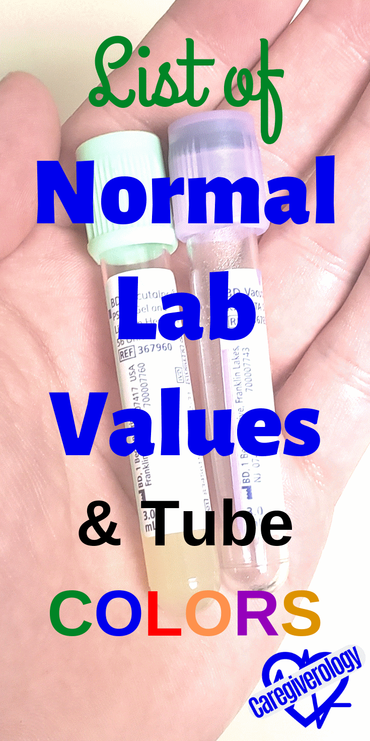 List of Normal Lab Values and Tube Colors Caregiverology