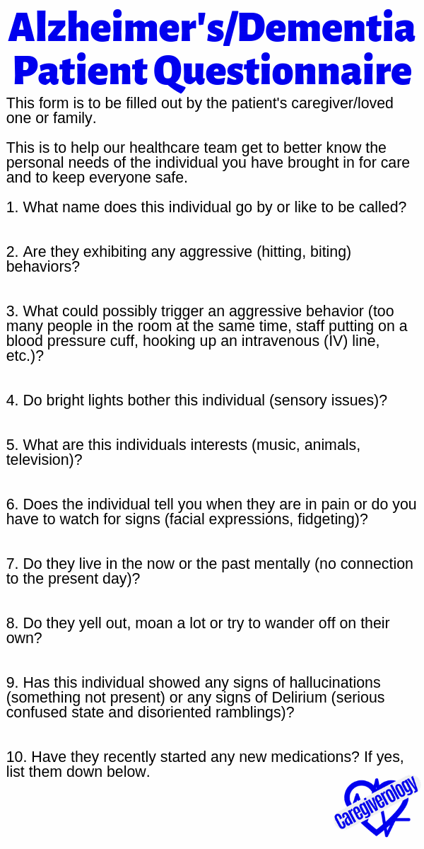 Alzheimer's/Dementia Patient Questionnaire