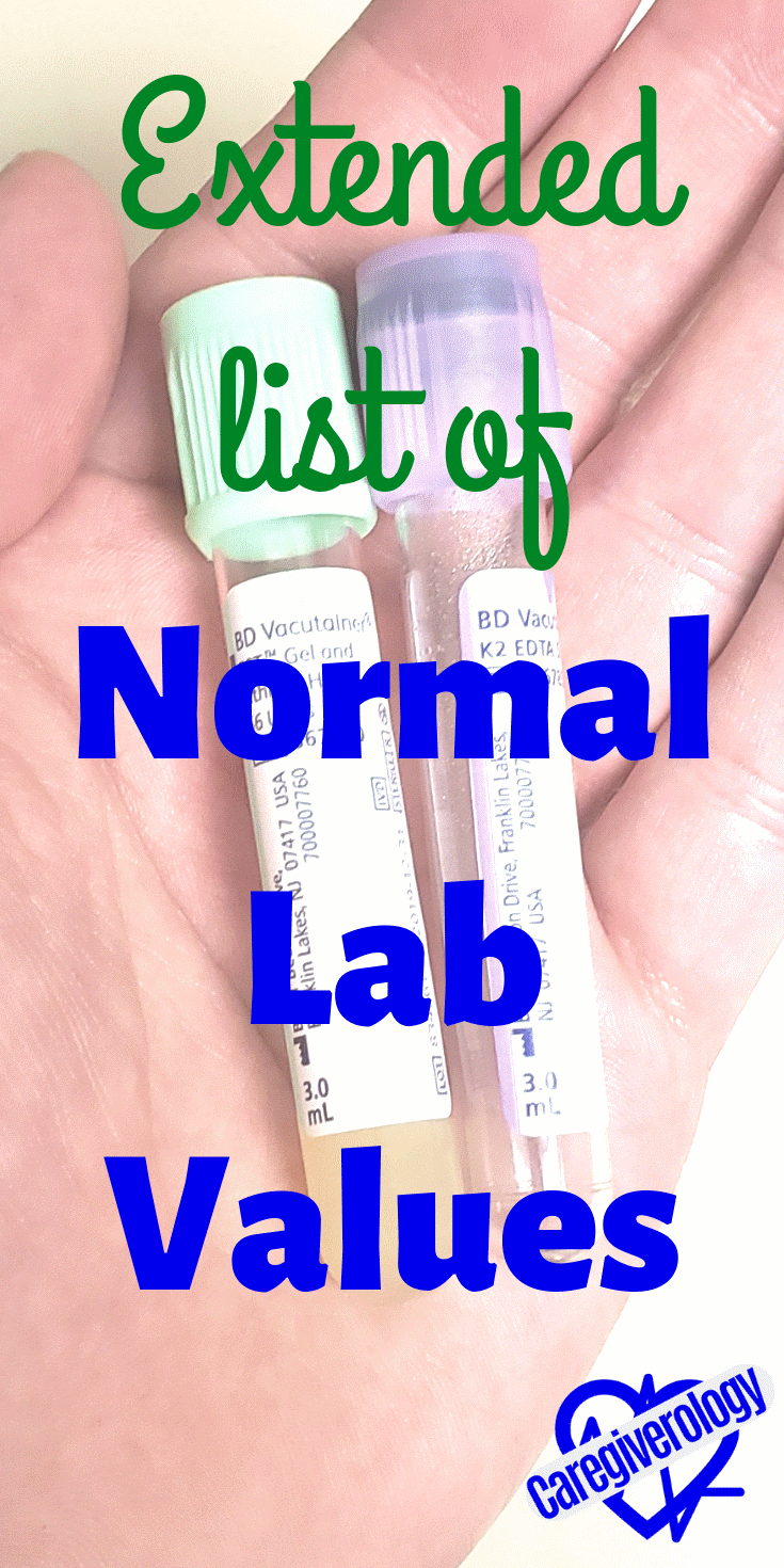Extended list of normal lab values