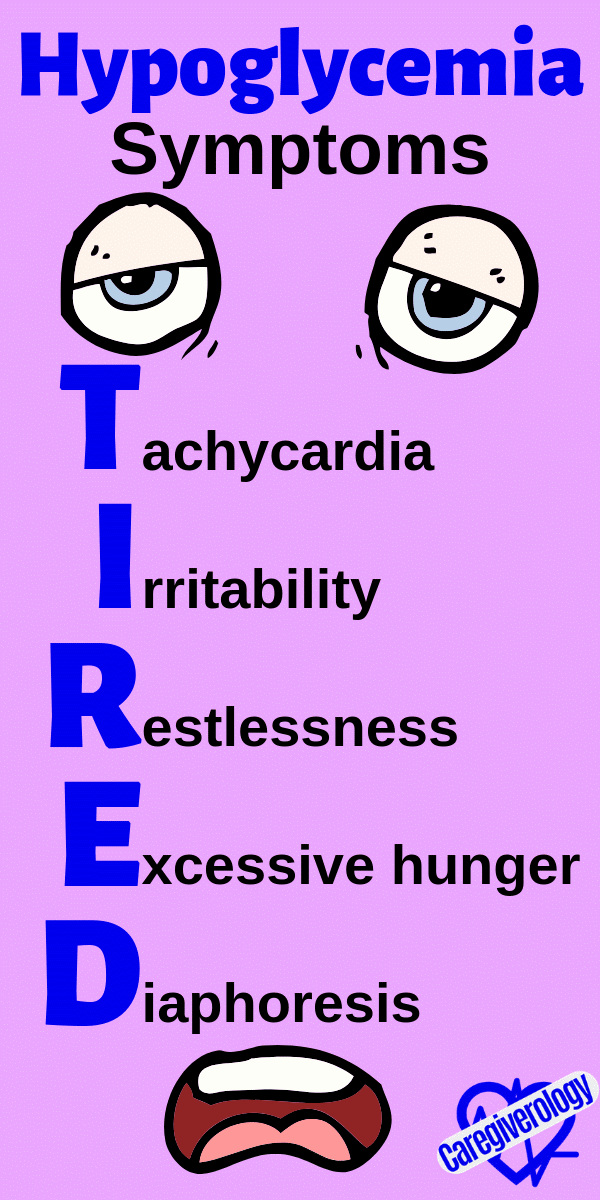 Hypoglycemia Symptoms: TIRED mnemonic