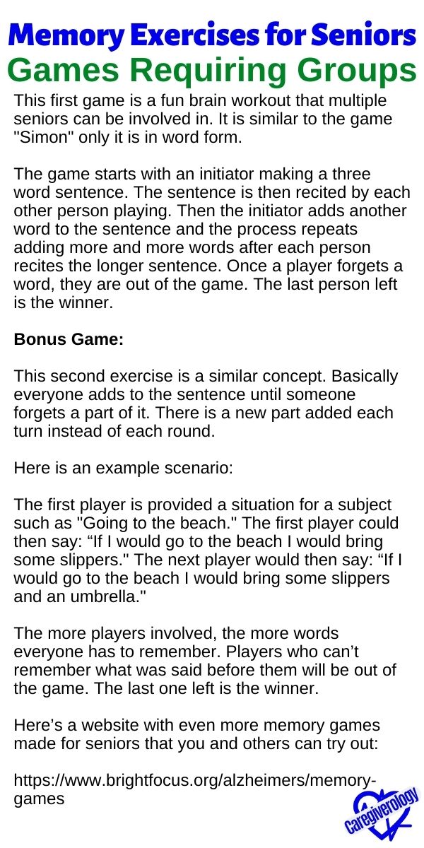 Games Requiring Groups Memory Exercises